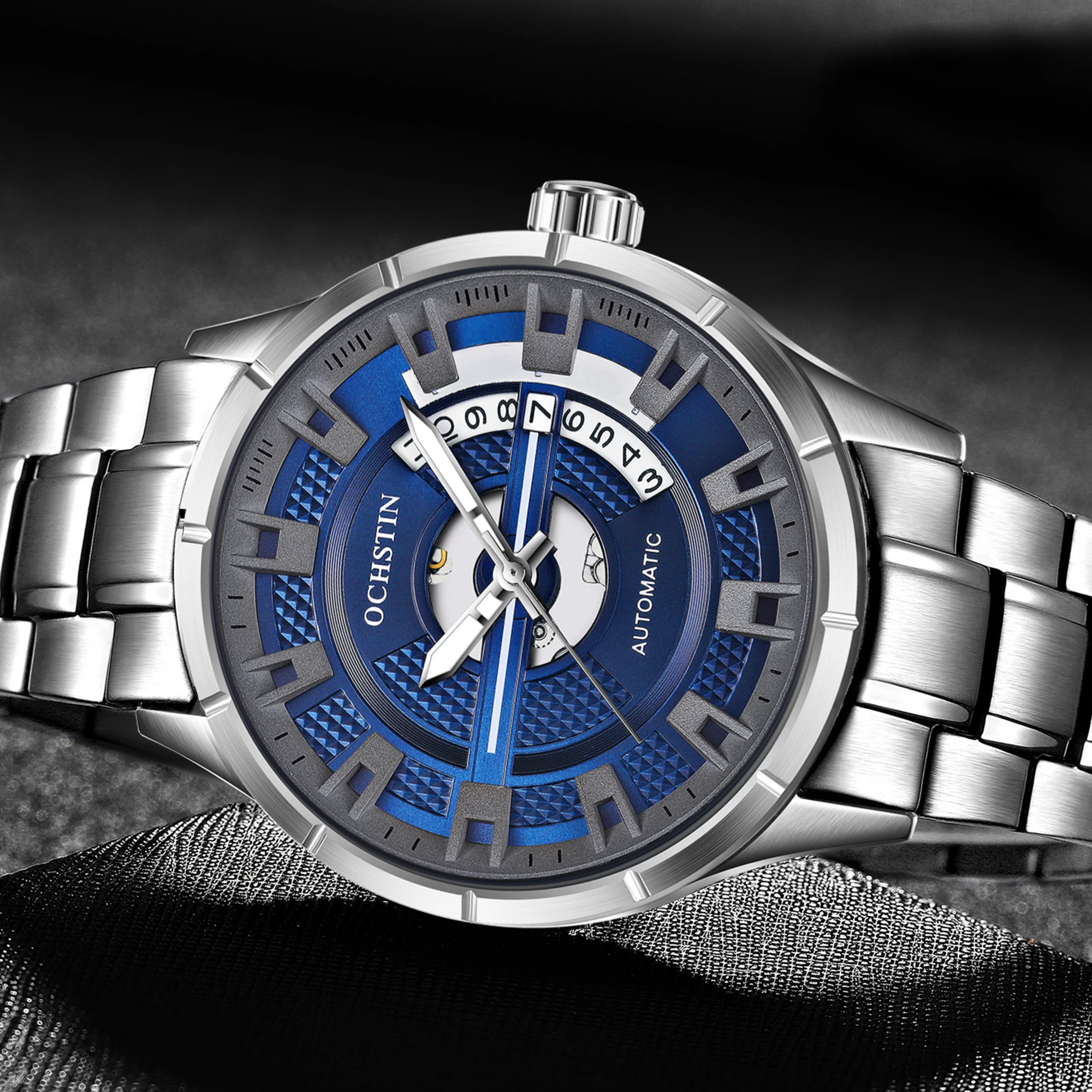 OCHSTIN 2025 New Hot Selling Waterproof Male Clock Luminous Hands Date Stainless Steel Mechanical Men Watch reloj hombre 62023A