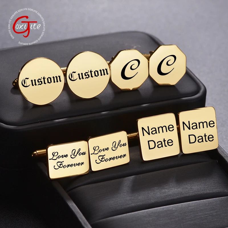 

Goxijite Stainless Steel Customized Engraving Name Pattern Cufflinks For Men Charming Male Shirt Accessories Party Wedding Gift