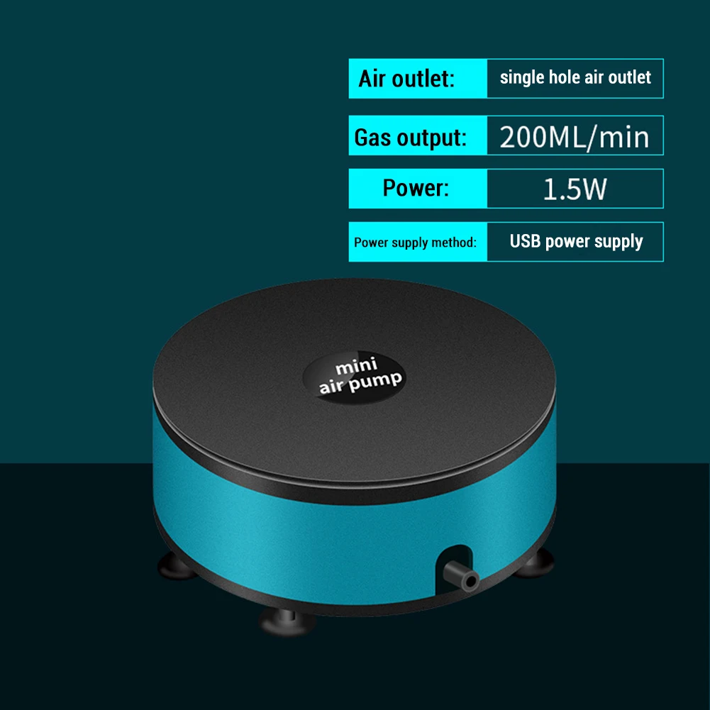 Aquarium Mini Air Pump Ultra Quiet Fish Tank Oxygen Pump With Suction Cup Portable USB 1.5W Air Bubbler Air Stone Kit For Home