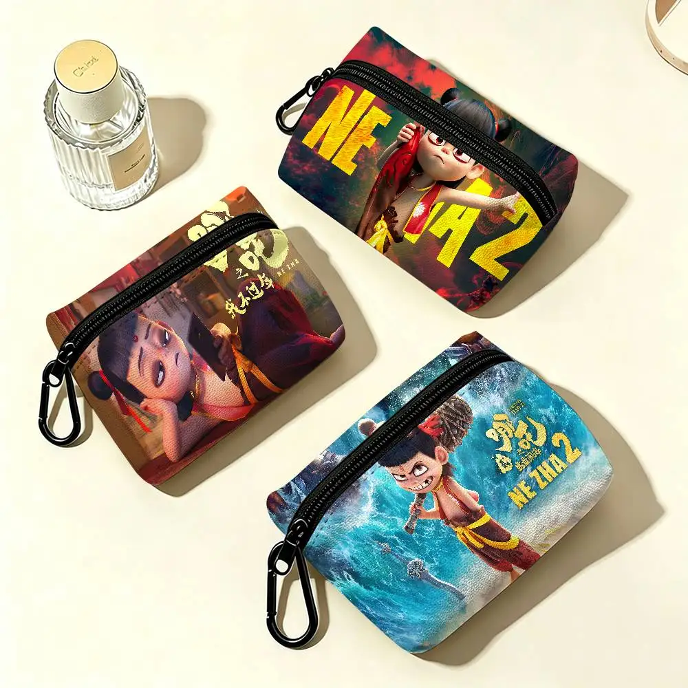 N-Nezha-Movie Oxford Fabric Mini Coin Wallet Smooth Zipper Hanging Design Multi-use Small Storage Bag For Travel