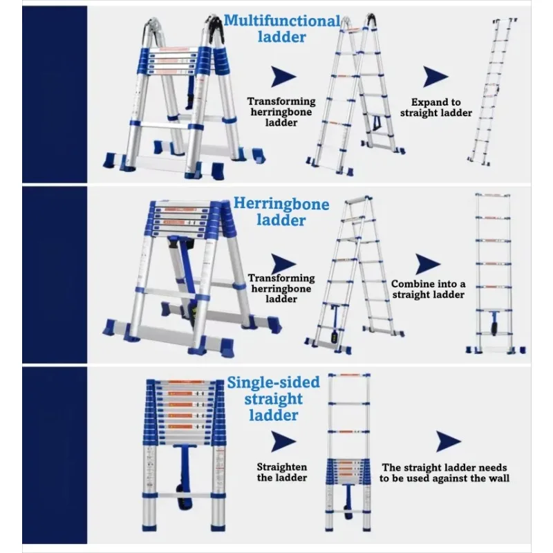 Modern Space Saving Heavy Factory-Upgraded Heavy Duty Aluminum Telescopic Ladder Portable Folding Single Straight Ladder