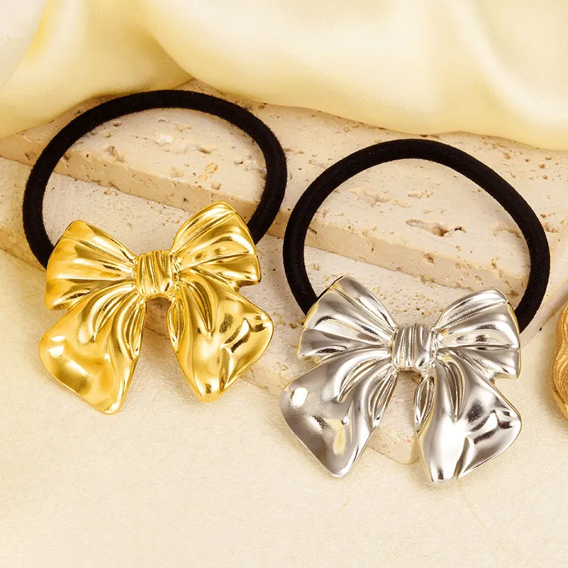 High Quality Fashion Metal Stainless Steel Bowknot Hair Accessories For Women Girl Hair Head Rope Hair Elastics & Ties Jewelry