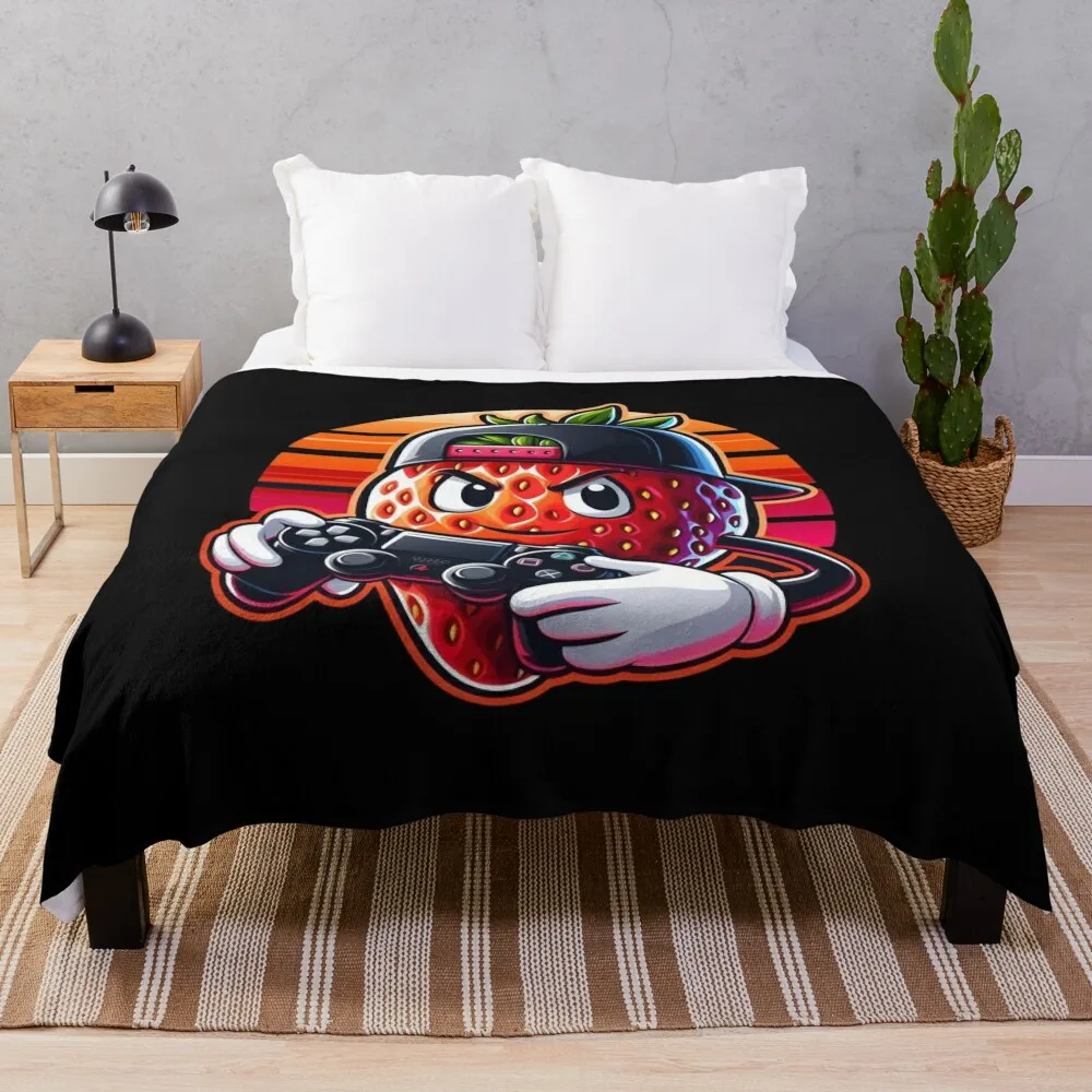 

Strawberry gamer- adorable gaming furit design Throw Blanket Luxury Thicken Large Flannel Fabric manga Blankets