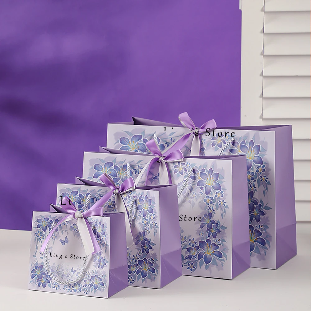 

20Pcs Custom Personalized Logo Jewelry Paper Handle Bag Flower Pattern Gift Organizer Shopping Dress Watches Shoes Hat Packaging