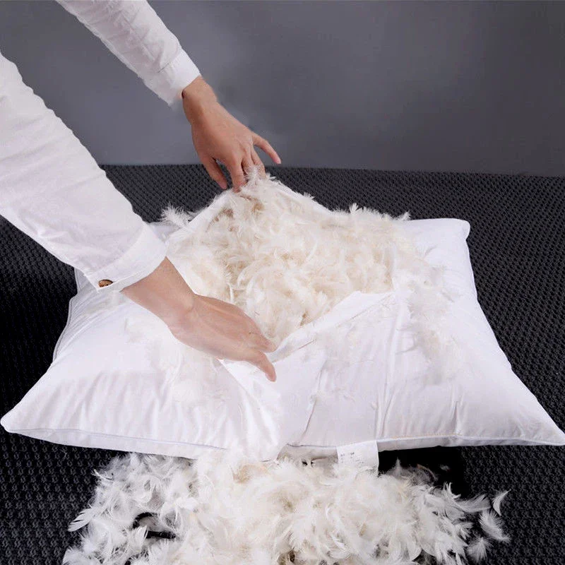 

1PC White Pillow Cover Goose Feather Down Pillows Neck Pillows for Sleeping Neck Protection Solid Pure Cushion Cotton Shell Soft