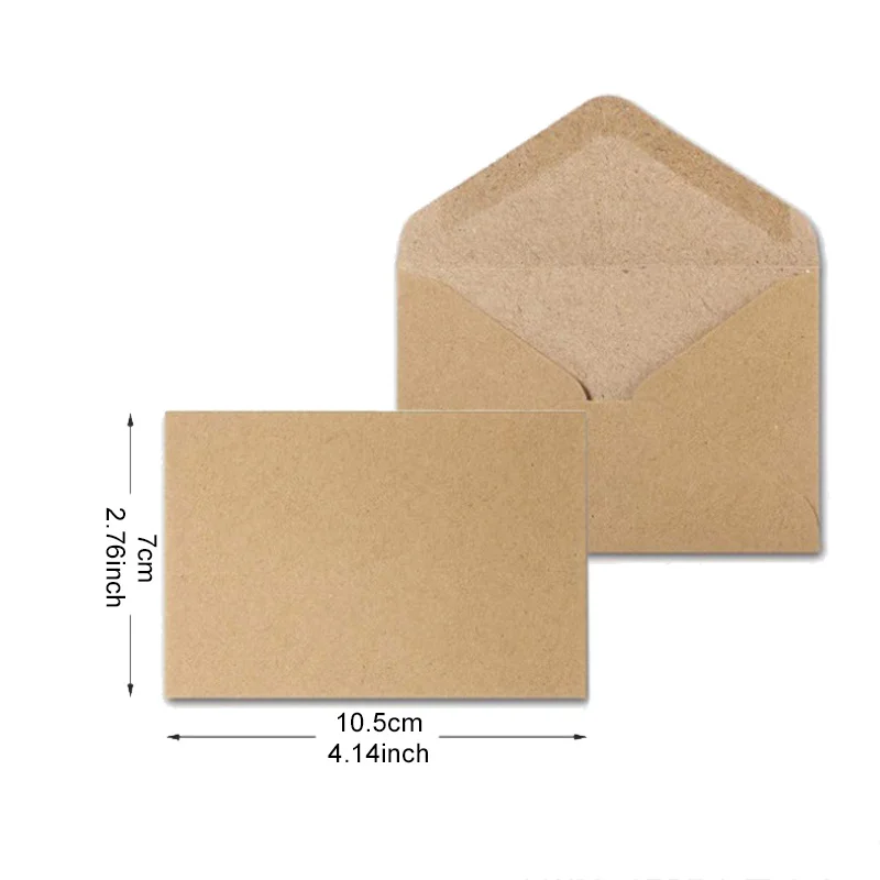 50Pcs Small Kraft Envelopes 10x7cm Brown Paper Blank Envelopes with Gummed Flap for DIY Card Making Invitation Thank You TMZ