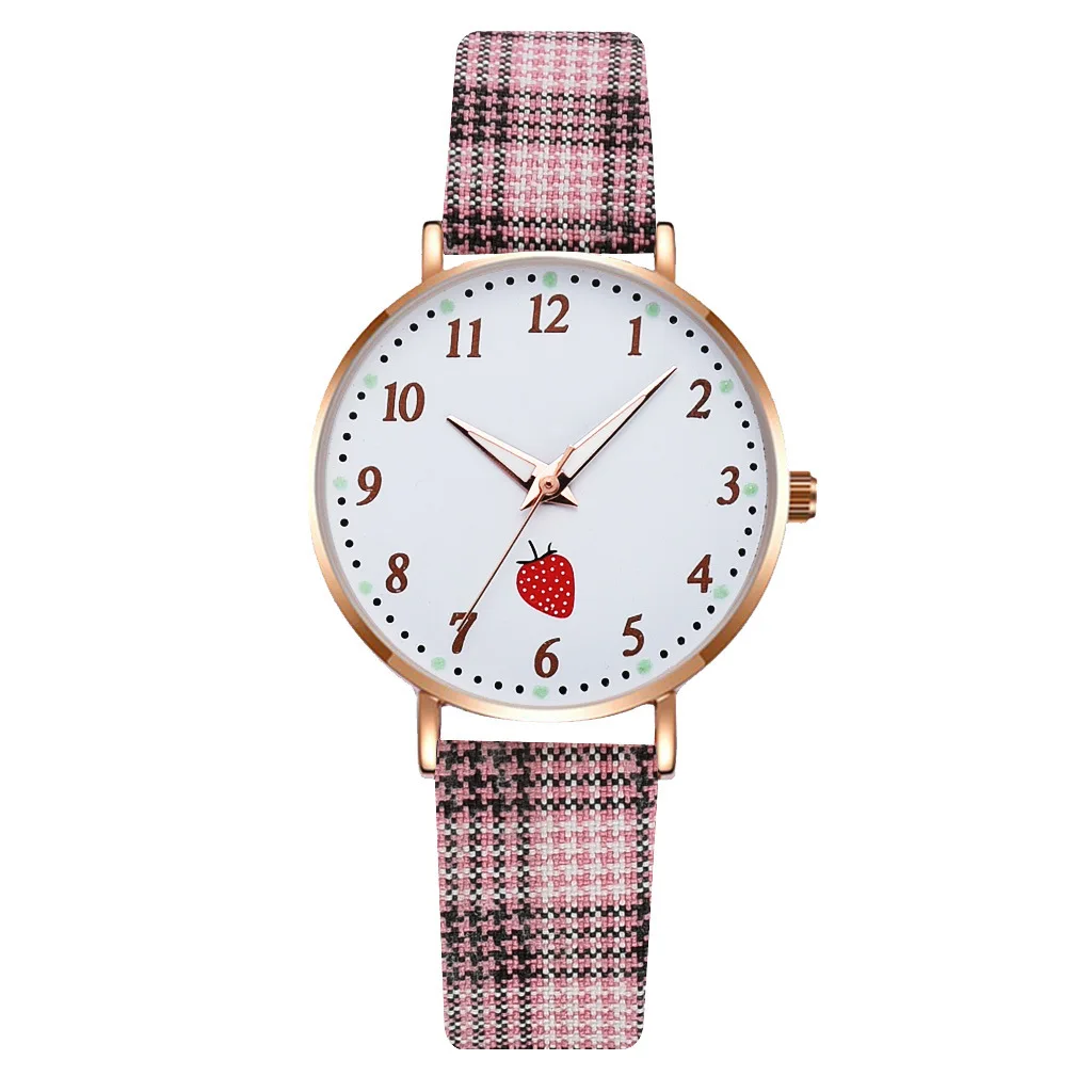 Cute Strawberry Pattern Watch Set, Relógio de quartzo versátil para meninas, elegante