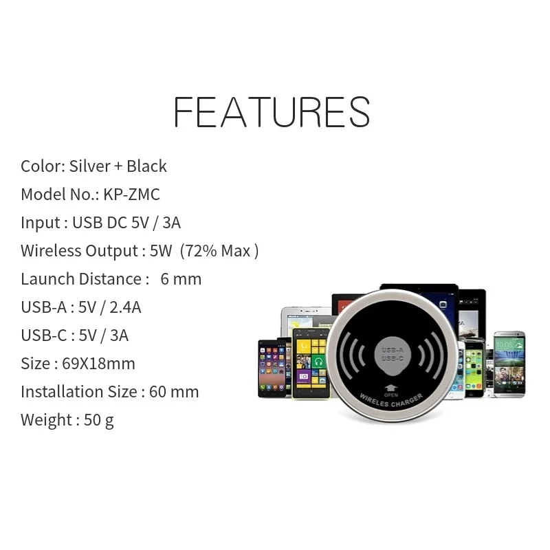Fast Wireless Charger Pad Embeded In Table Desk Phone Charging Station USB Port For iPhone 15 16 17 Samsung Android Smart Phone