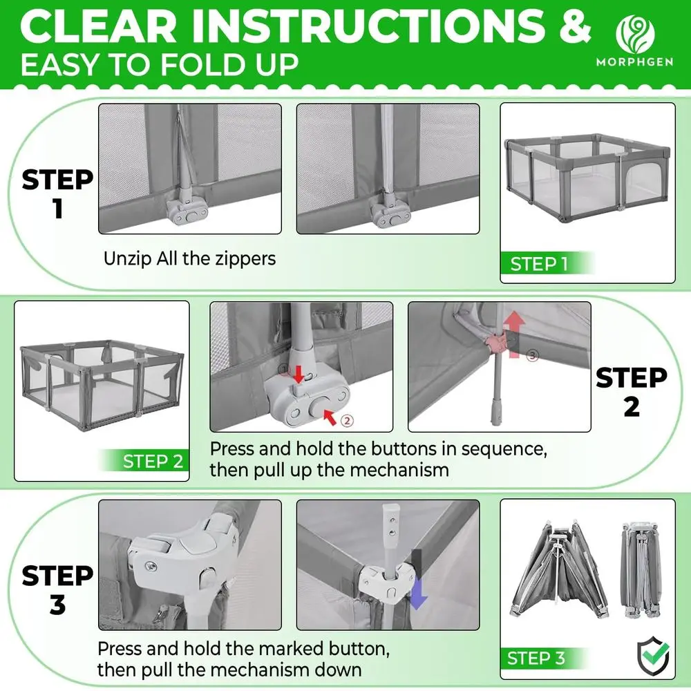 روضة أطفال كبيرة قابلة للطي مقاس 71 × 59 مع حصيرة للأطفال الصغار، إعداد سهل، شبكة مسامية، مضادة للسقوط، للاستخدام الداخلي/الخارجي