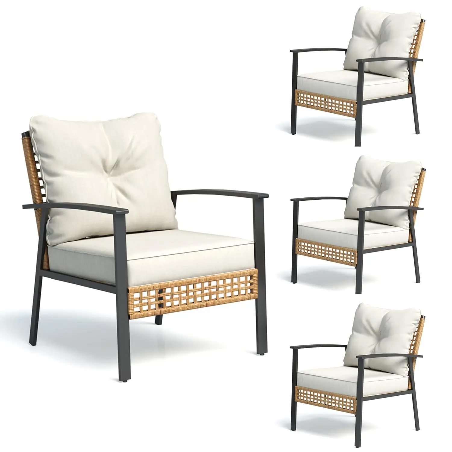 

#Oversize Bistro Set Deep Seating Thick Cushion Garden Balcony Backyard 4Pc Beige Customized