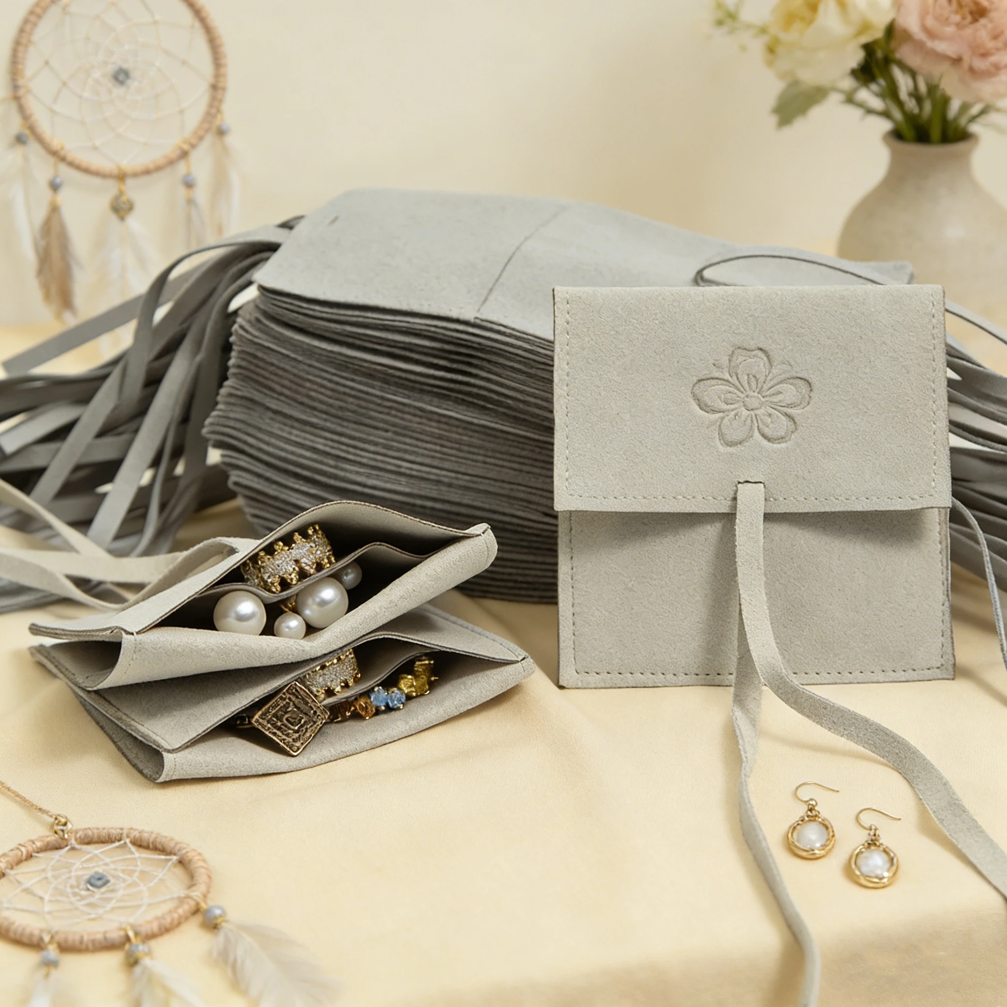 

100 шт./лот, мешочки из микрофибры для хранения серег, колец, косметики, ресниц, украшений, пылезащитные мешочки с отделениями, подарочные мешочки для свадьбы и вечеринок