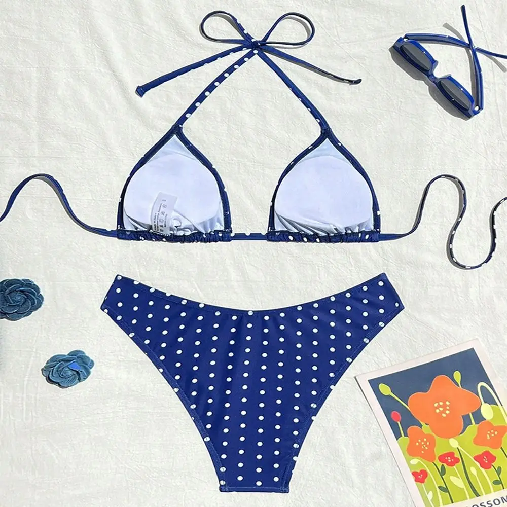 

2Pcs/Set Fashion Summer Beach Bikini Polka Dot Casual Women Swimsuit Bathing Suit Halter Swimwear Beach