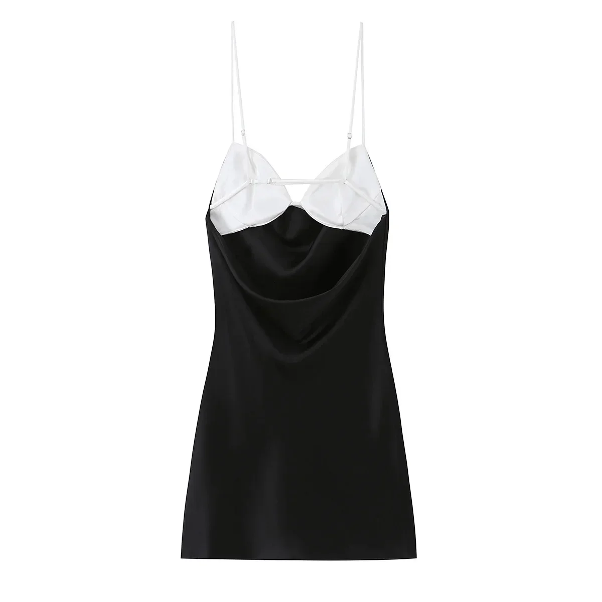 KONDALA Damen Sommer Schickes Satin-Minikleid Elegantes Kontrastierendes Ausschnitt-Trägerkleid Neu 2026 Modisches Dinner-Party Sexy Kleid – Detail 5