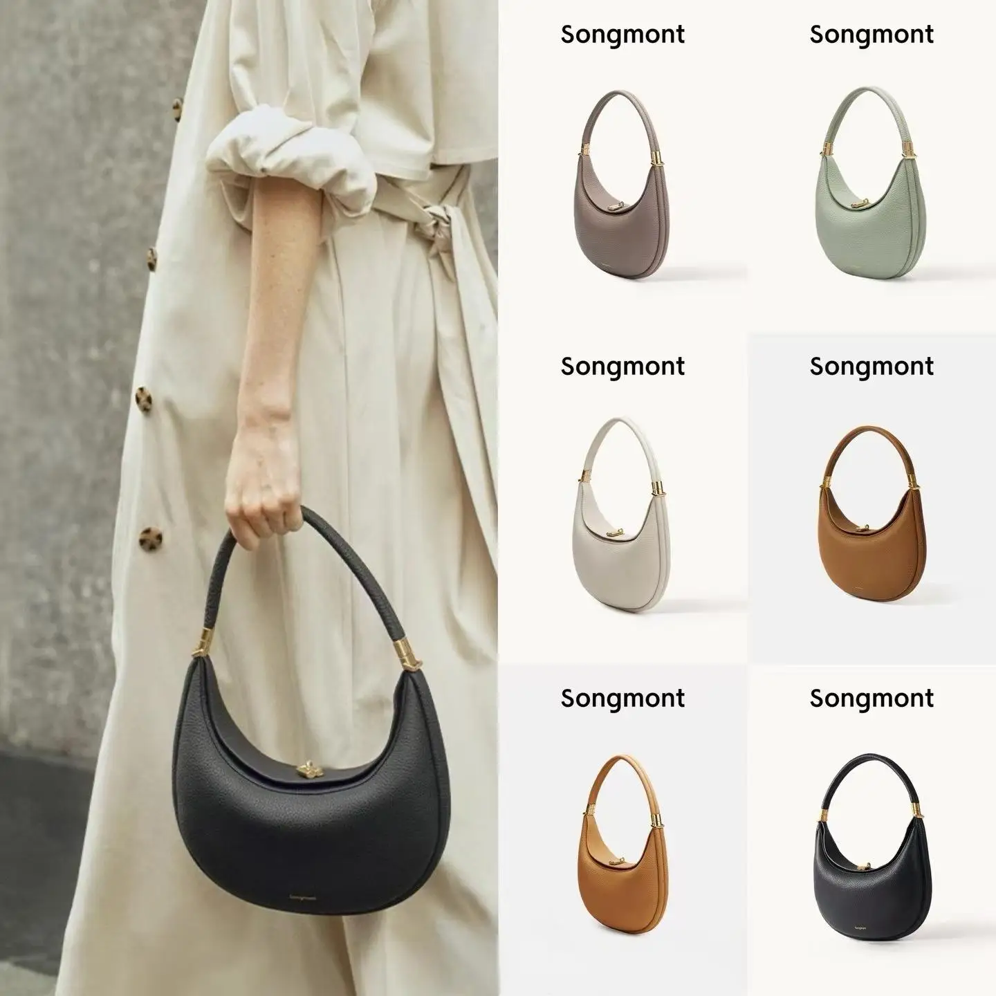 

Songmont Medium Moon Bay Bag Leather Fashion Joker Handbag Crescent Shoulder Bag, 4 Forms Can Change Handbags At Will.