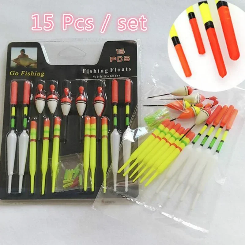 15 Piece Set of Fish Float Set Card Mounted Plastic Fish Float Diverse and Eye-catching Vertical Fishing Gear Float tools