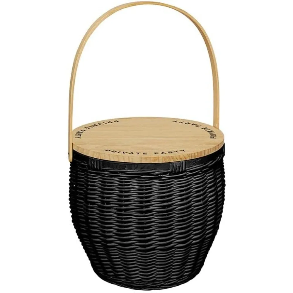 Picnic Baskets Fully Insulated Large Wicker Basket with Wood Tabletop Lid and Handle, 15