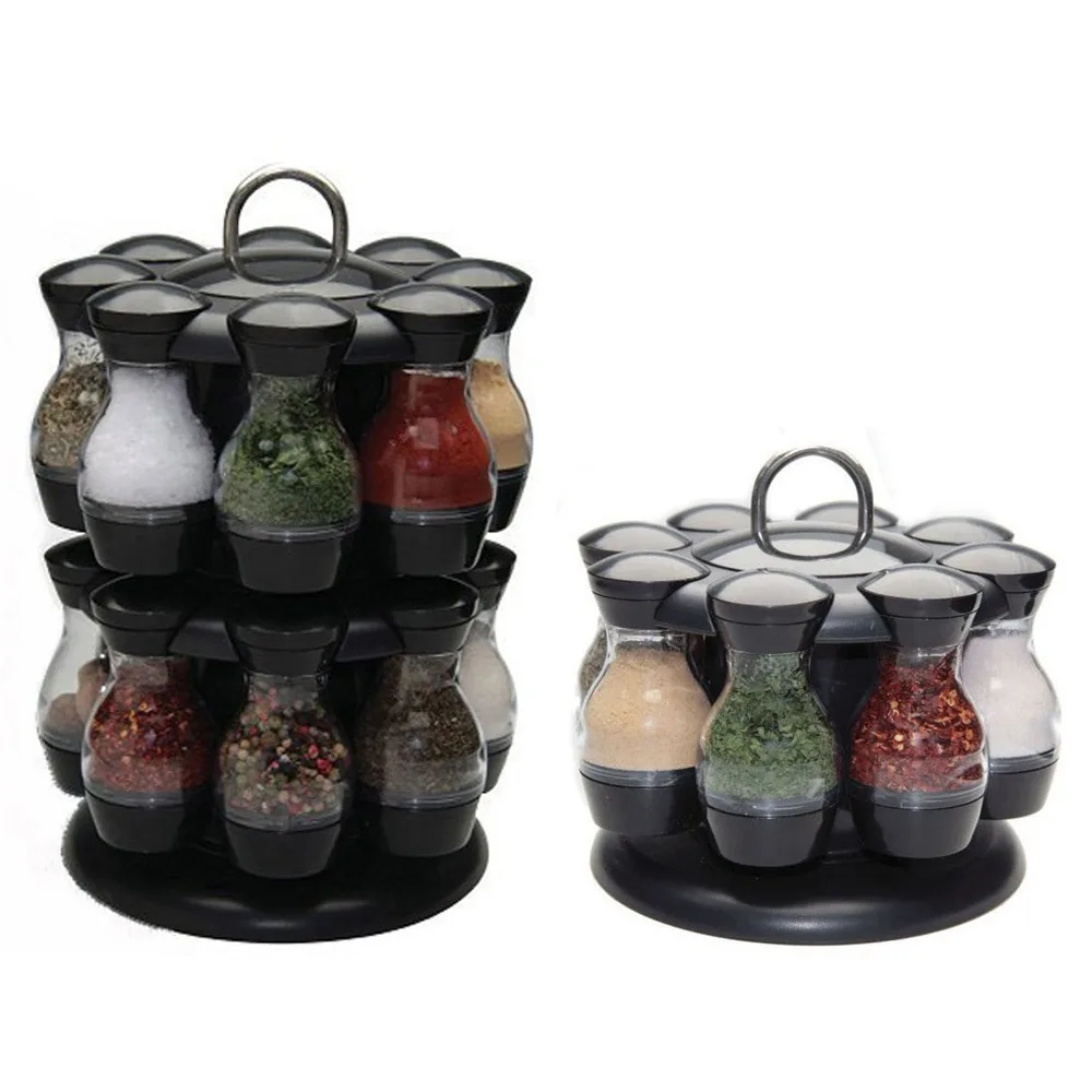 Rotating Spice Rack Kitchen Herbs Seasoning Condiment Jars with Bottles Spice Herbs Organizer Case Bottles Kitchen Tools