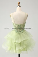 Customized Tiered Tulle A Line Homecoming Dress For Teens Sparkly Lace Applique Beaded Short Prom Dress Mini Cocktail Party Gown - Image 4