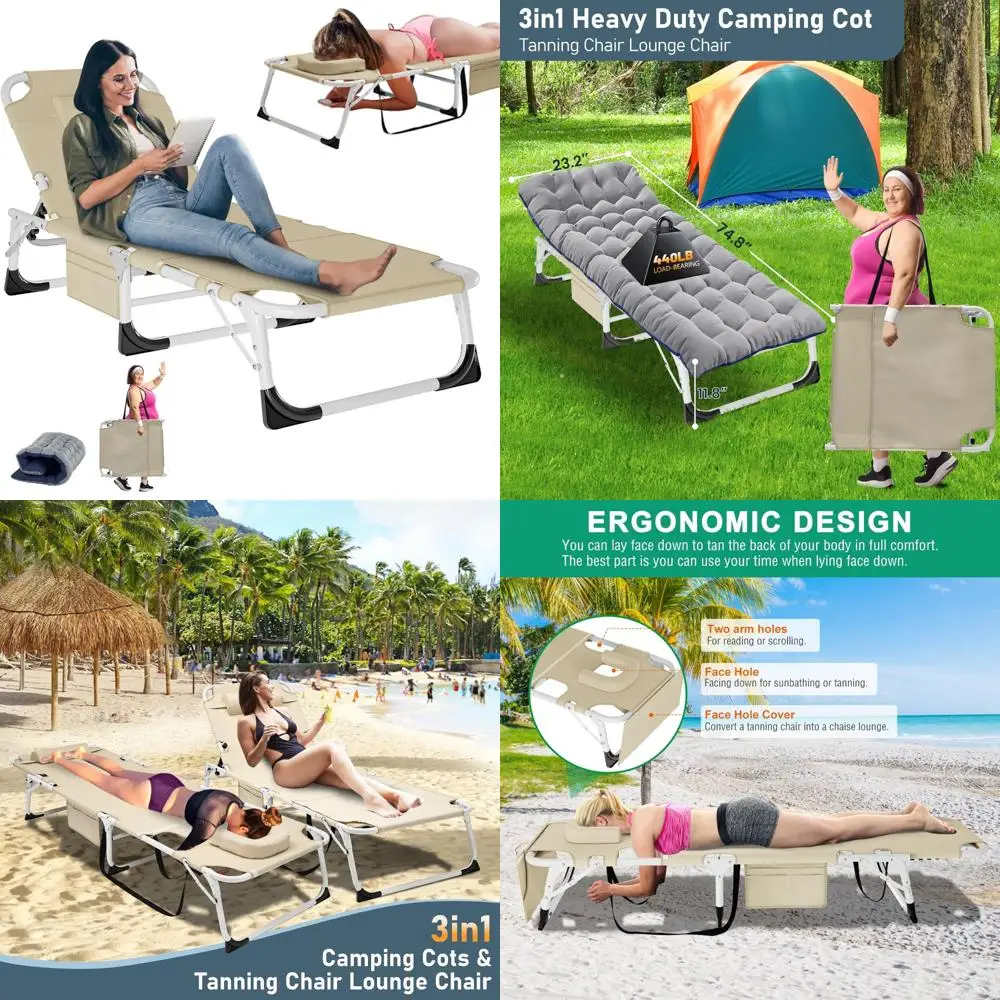 

Folding Adjustable 5-Position Chaise Lounge Chair with Face Hole for Outdoor Patio and Beach Relaxation