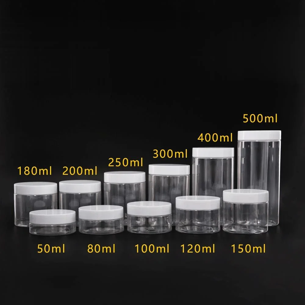 Factory Direct Sale 71mm 50 80 100 120 180 200 250 300 400 500ml Cookie Snack Food Jar With Lid Clear PET Food Jar