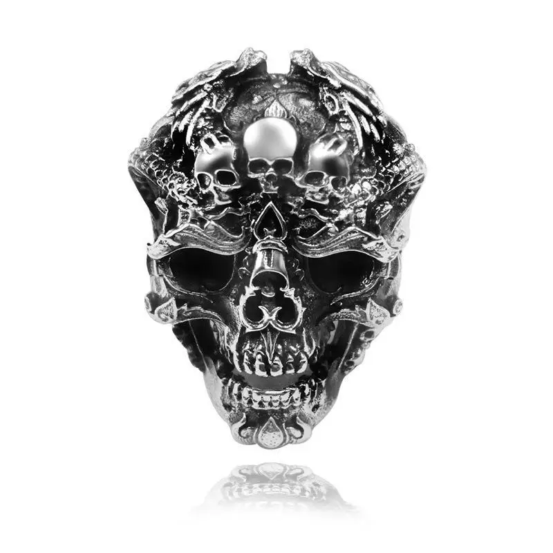 SALONGFANG Exaggerated Skull Ring Men\'s Gothic Personality Punk Ring Fashion Metal Accessories Party Jewelry Size