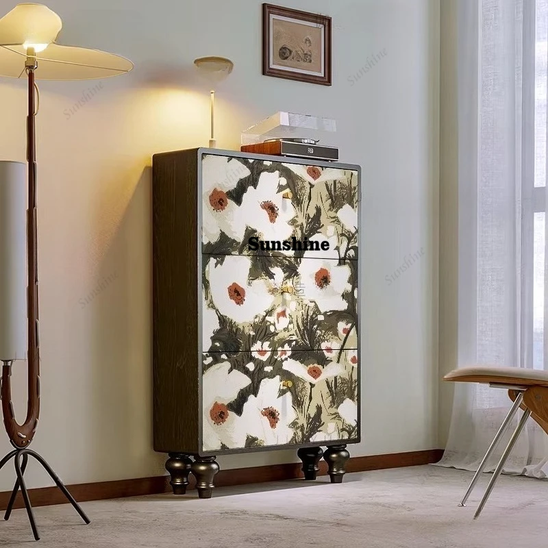 

Modern high-end solid wood ultra-thin shoe cabinet entry corridor entrance door storage tipping bucket cabinet