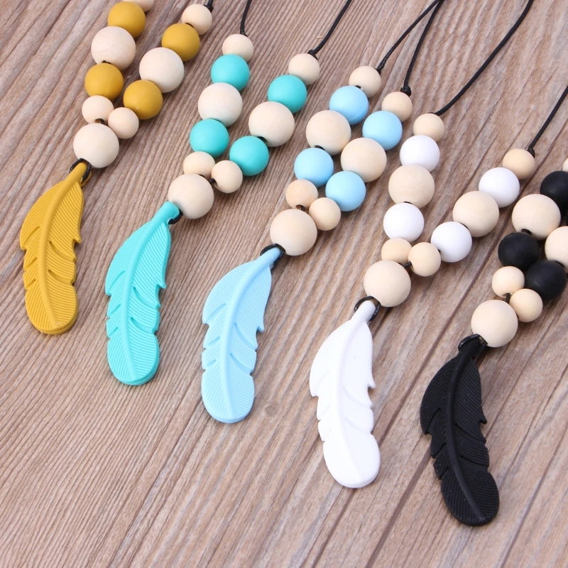 

Feather Silicone Beads Baby Teether BPA Handmade Chewable Sensory Pacifier Jewelry For Baby