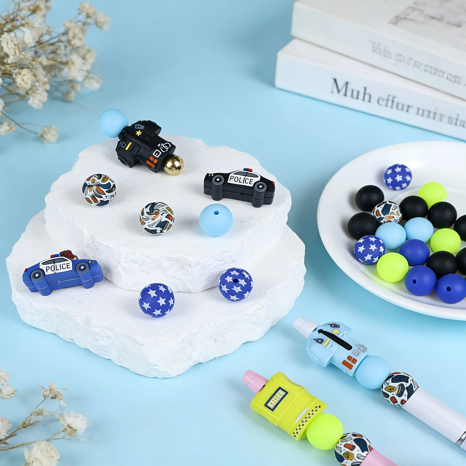 32/44/54/55Pcs Police-Themed Silicone Bead Set DIY Beaded Necklace Bracelet Decoration Pen Jewelry Pendant Etc. Holiday Birthday Gift