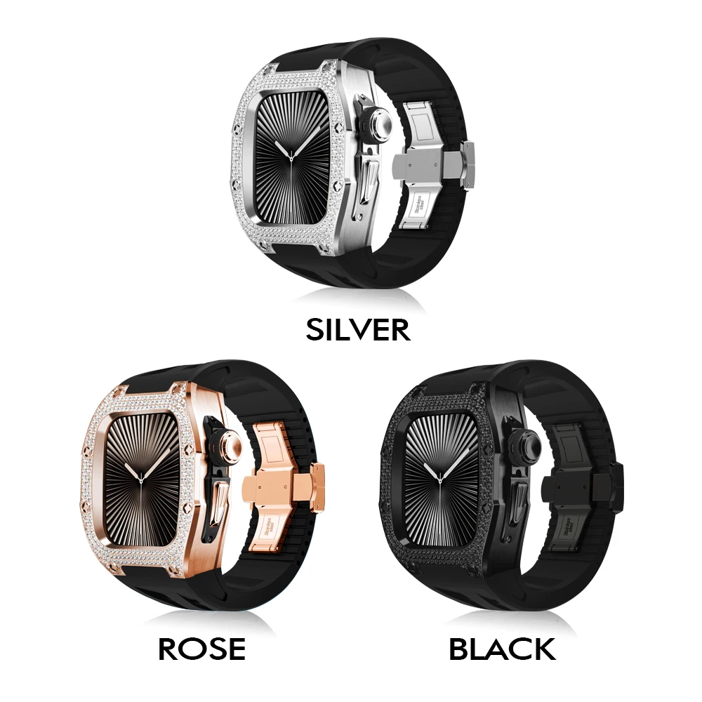 حافظة Soul Cool Diamond لسلسلة ساعات Apple 11/10 46 ملم، اضغط للفتح، إكسسوارات iWatch الفاخرة طقم تعديل الموضة