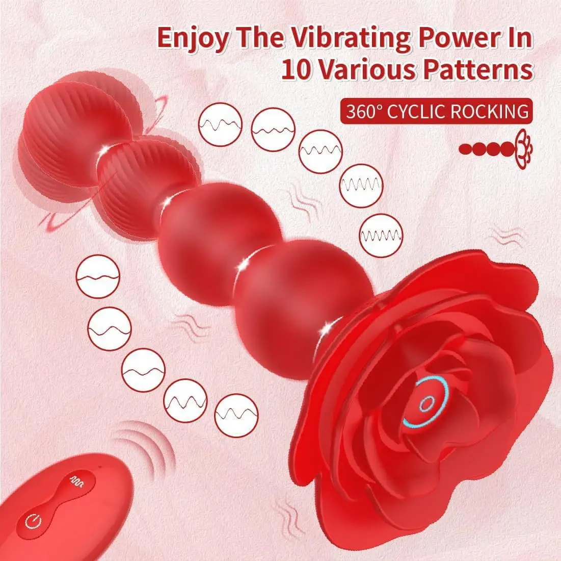 Rose Anal Plug Vibrator 360° Rotation Pull Bead Prostate Massage Vaginal Stimulator Remote Control Sex Toys Masturbation Massage view 2