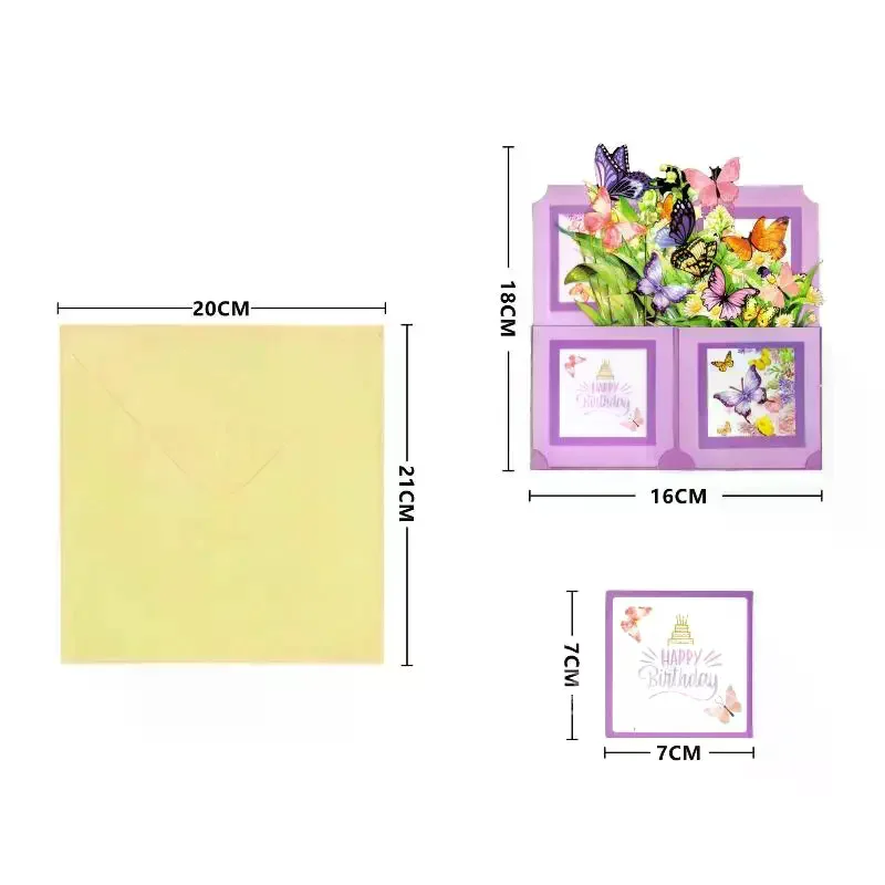 Handmade 3D Pop Up Birthday Card with Butterfly Flower Design For Mother Family Creative Event Present