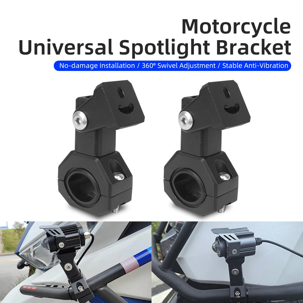 Universal Aluminum Alloy Motorcycle Auxiliary Lights Bracket 360 Degree Horizontal Bull Bar Motorcycle Fog Lights Mount Bracket