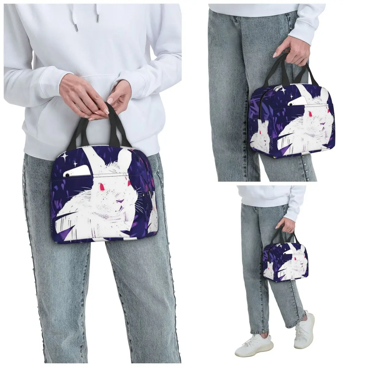 Rabbit In The Nature Forest Anime Insulated Lunch Bag for Kid School Cooler Thermal Food Box Tote Portable Lunch Boxes Container