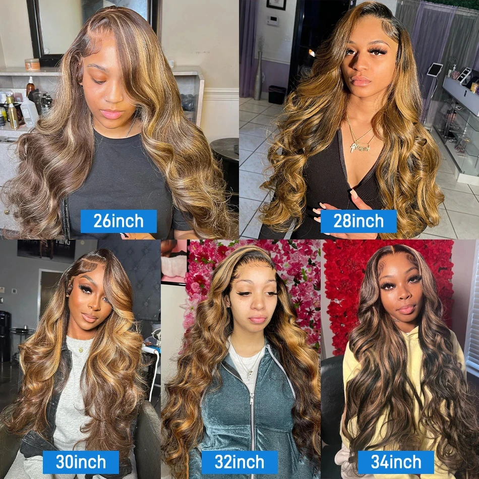 P4/27 Highlight Body Wave 13×6 Lace Frontal Wigs Ombre Colored Human Wigs 13×4 Transparent Lace Preplucked Wigs For Women