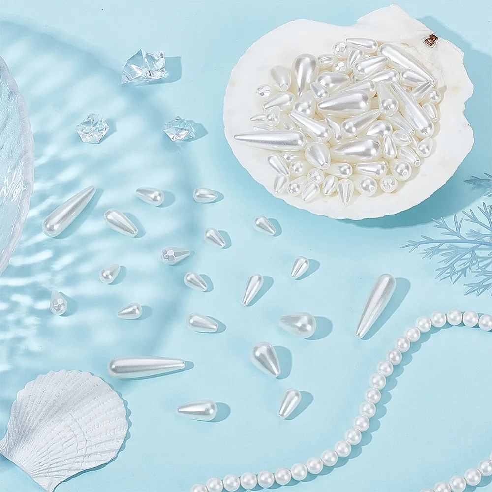 

260Pcs 10 Styles Plastic Imitation Pearl Charms Teardrop Seashell Color 10~29.5x6~12x6~12mm Hole: 1.2~1.5mm