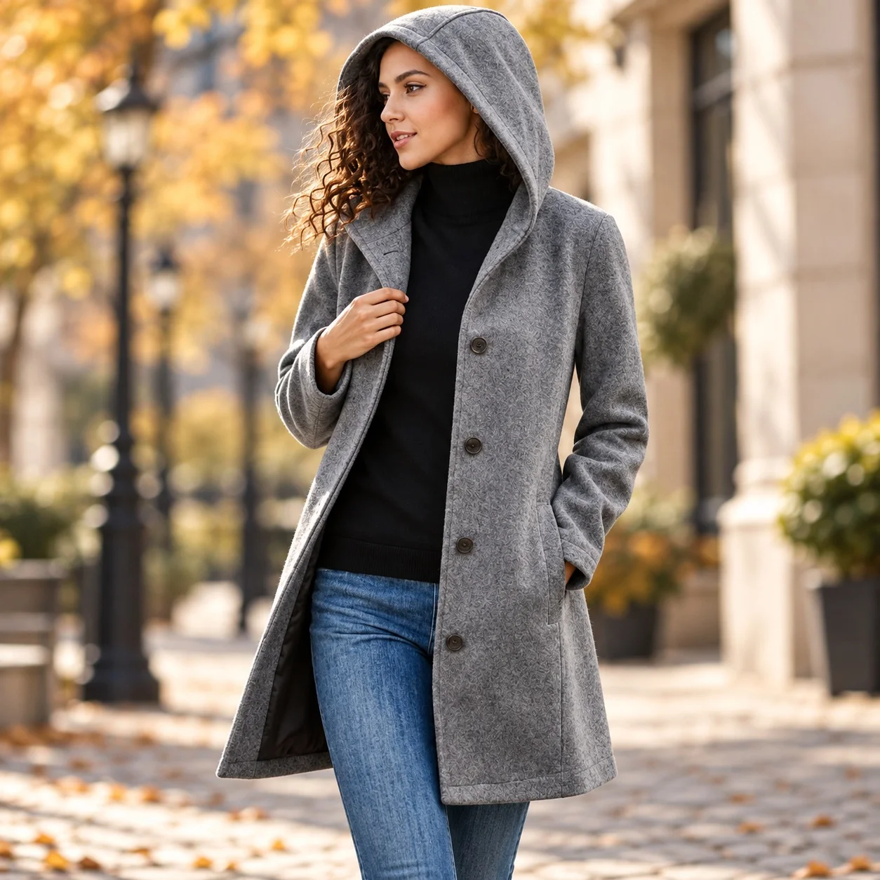 Casual Pocket Coat with Long Skirt Regular Sleeve Single Breasted Multi Button Elegant Commuting Long Sleeve Autumn Women Skirt