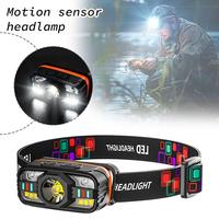 USB Rechargeable Headlamp Portable Motion Sensor Headlight Camping Flashlight Head Light Torch Lamp With Built-in Battery