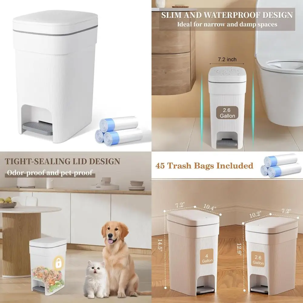 

Soft-Close 2.6 Gallon Slim Wastebasket with Lid, Ideal for Small Spaces in Kitchen, Bedroom, Office, and Dorms, White