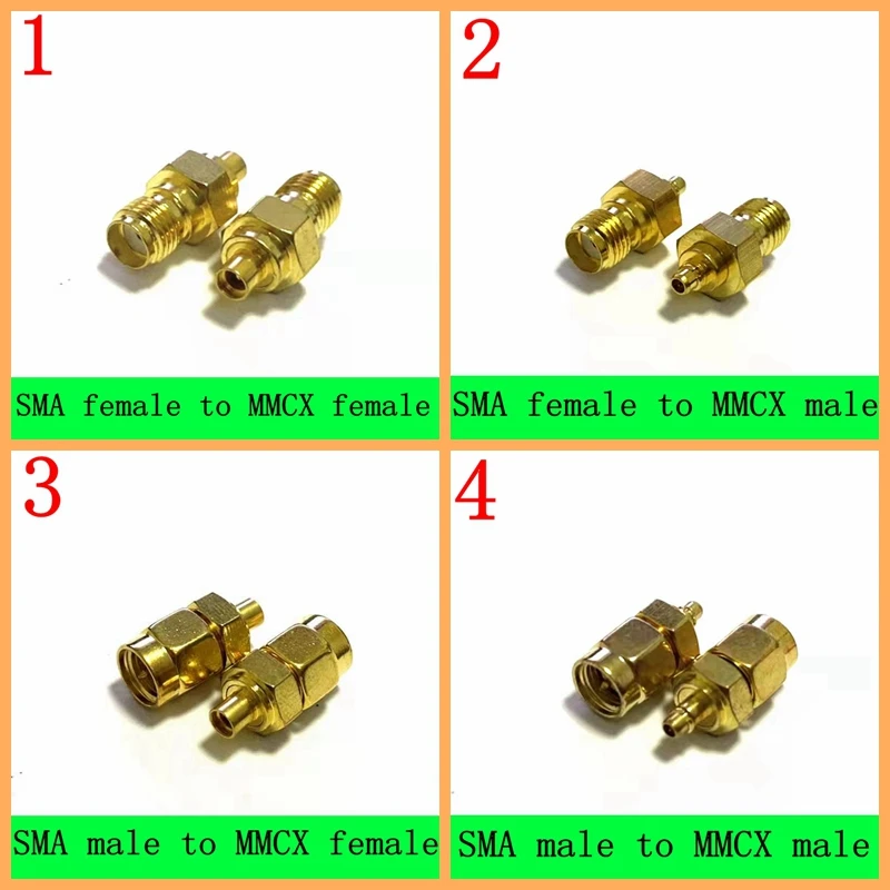 

2Pcs/lot SMA To MMCX Male Female Straight Connector SMA Male Female To MMCX Male Female Adapter RF Coax Connector High Quality