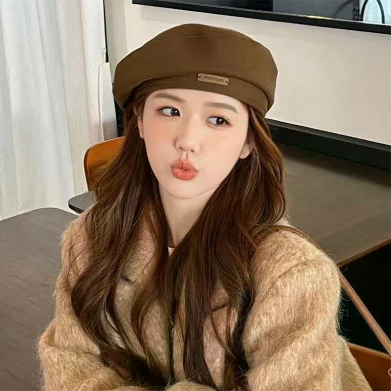 Cotton Women Berets Winter Hats Vintage French Plaid Top  Cap Painter Hat Autumn Winter Street Octagonal Beret Caps