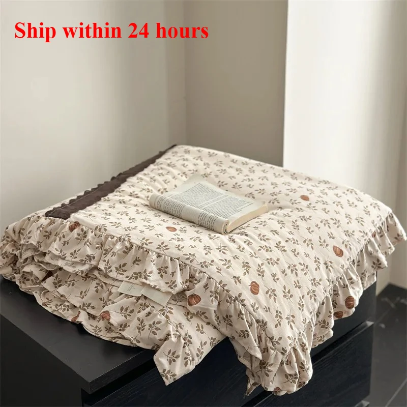 Spring and summer new knitted cotton French small floral printing lace summer quilt summer cool quilt air conditioner quilt