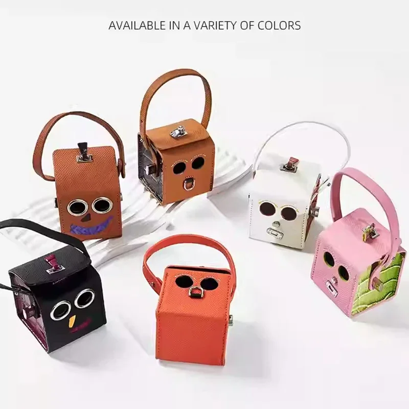 Leather Earphone Bag Charm Neat and Orderly Storage Cute Funny Keychain Pendant Robot Creative Design Mini Bag Accessories