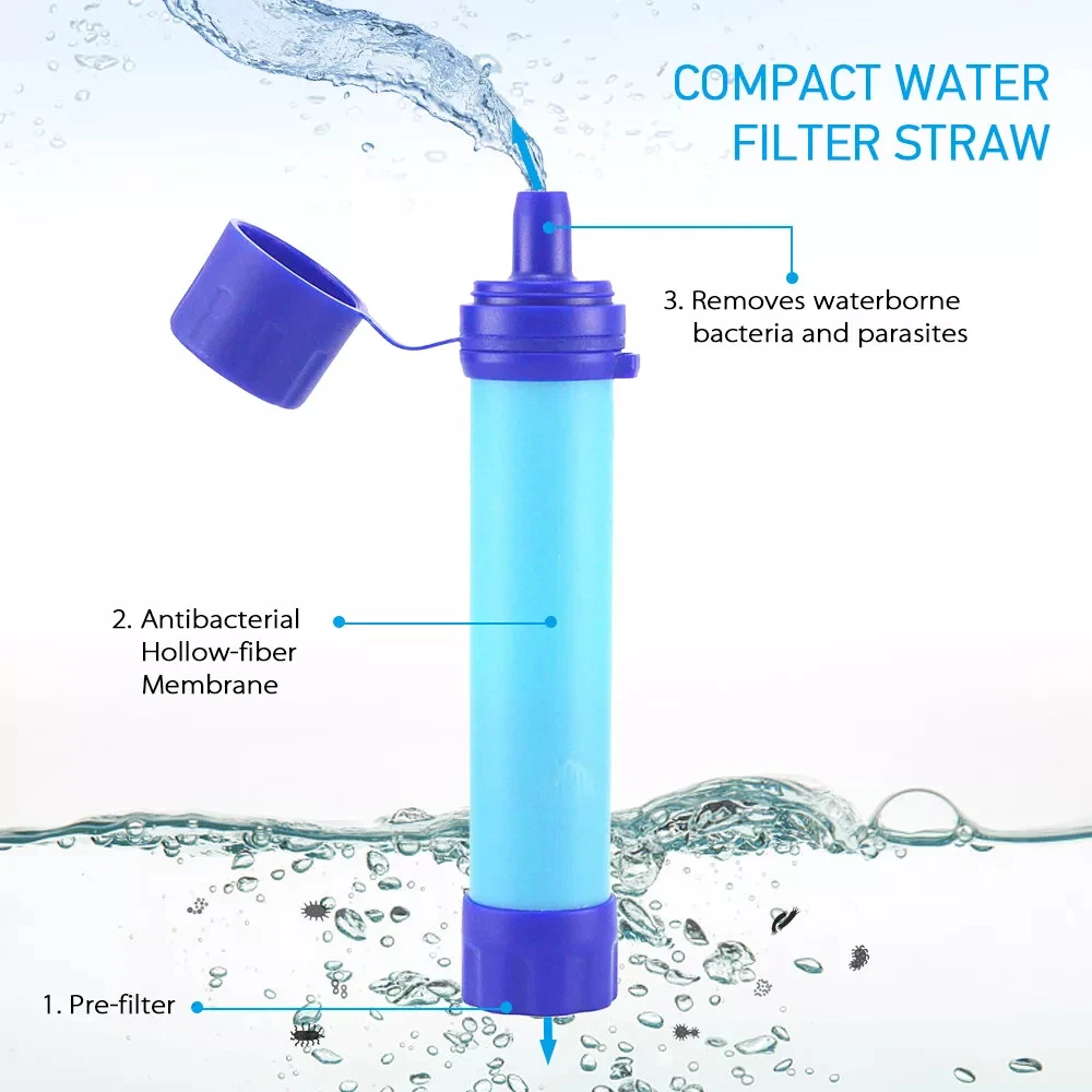 Purificador de agua de supervivencia al aire libre, filtro de agua, Mini sistema de filtración de agua con pajita para actividades al aire libre,