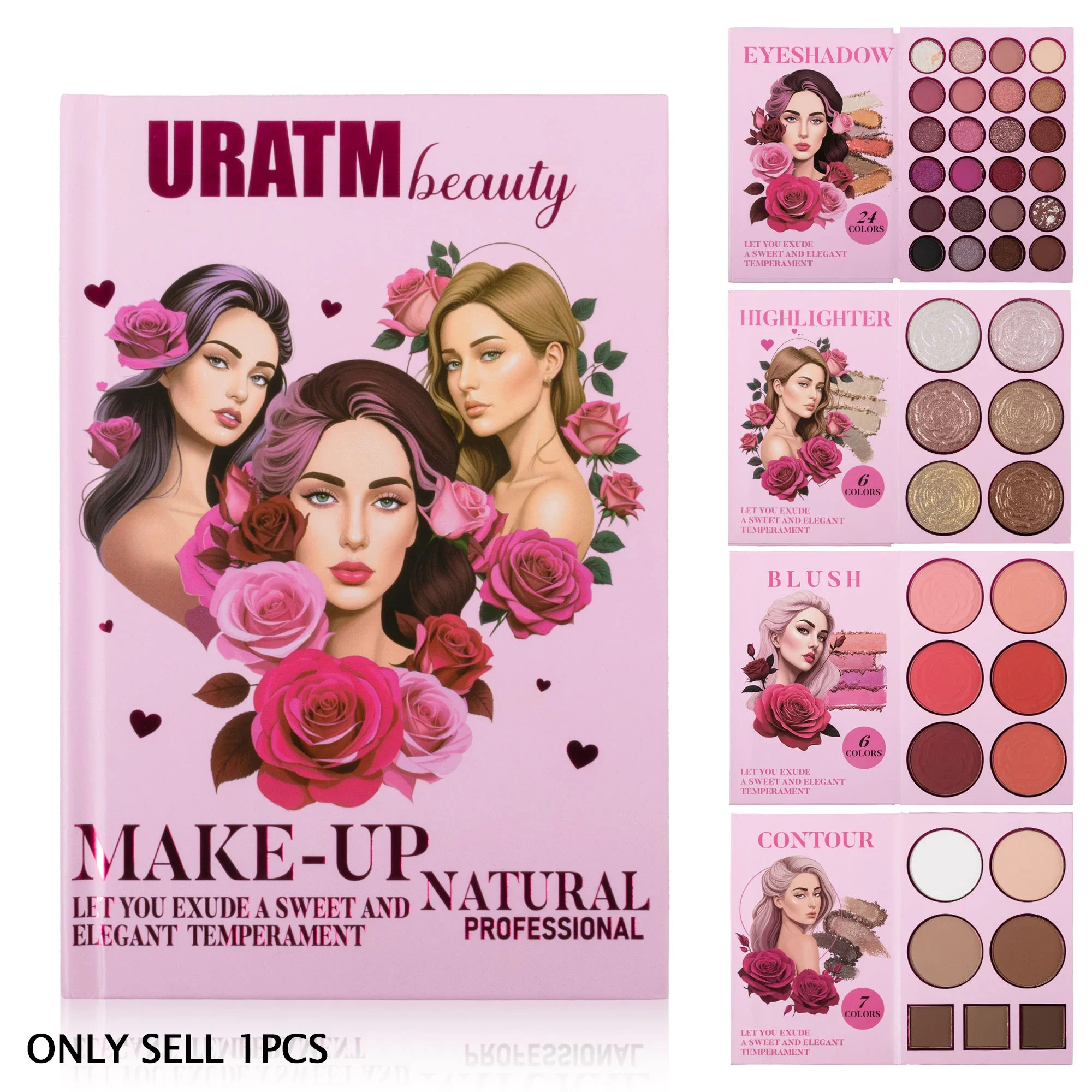 Multi‑Page Full Face Makeup Kit, 24 Colors Eyeshadow, 6 Blush, 6 Highlighter,7 Contour Powder Cosmetic Palette