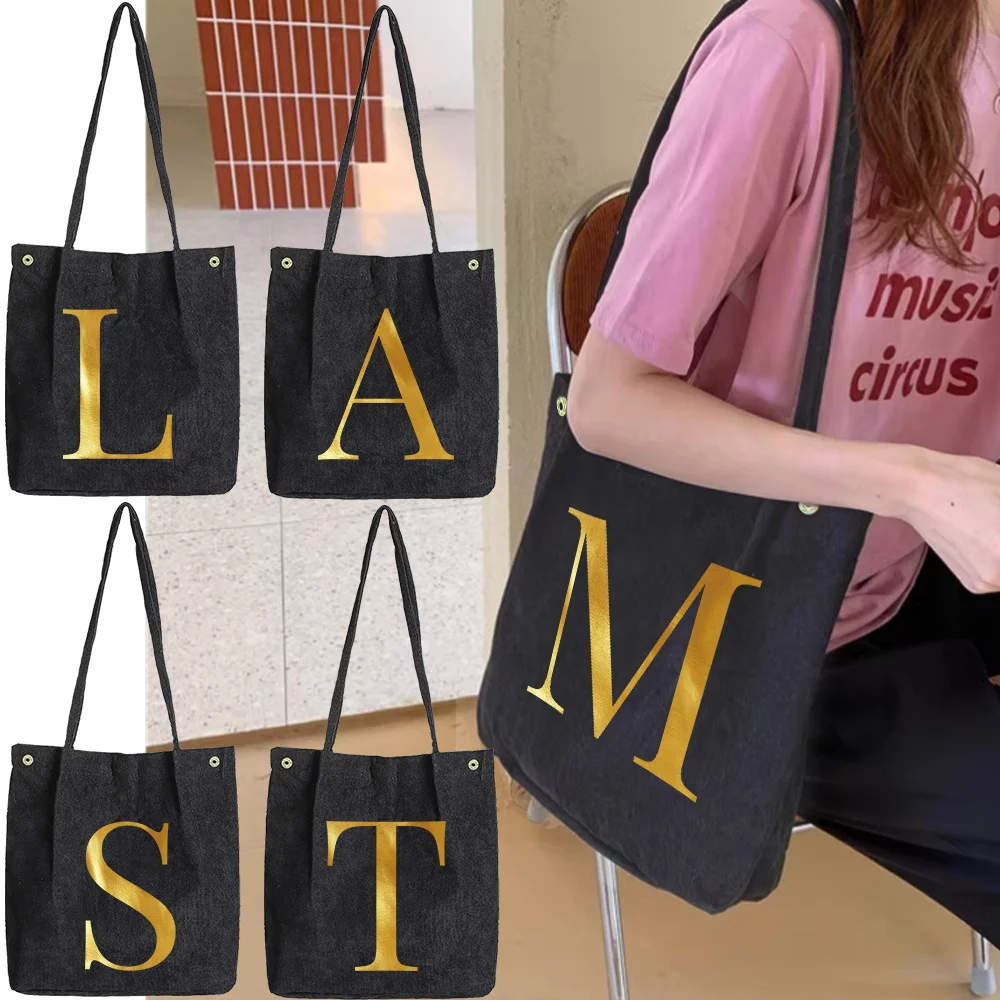 

Women's Corduroy Shoulder Bag Large Capacity Lightweight Foldable Handbag Women's Handbag Fashion Gold Letter Printing Series