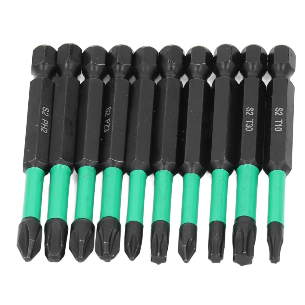 10pcs S2 Alloy Steel Magnetic Screwdriver Bit Set Non Slip High Hardness Impact Screwdriver Bits 1/4