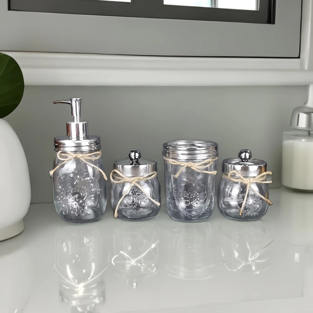Набор аксессуаров для ванной комнаты, 4 шт., дозатор для лосьона и мыла, 2 держателя для хлопка, держатель для зубных щеток, домашний декор для ванной комнаты, идеальное украшение Idea
