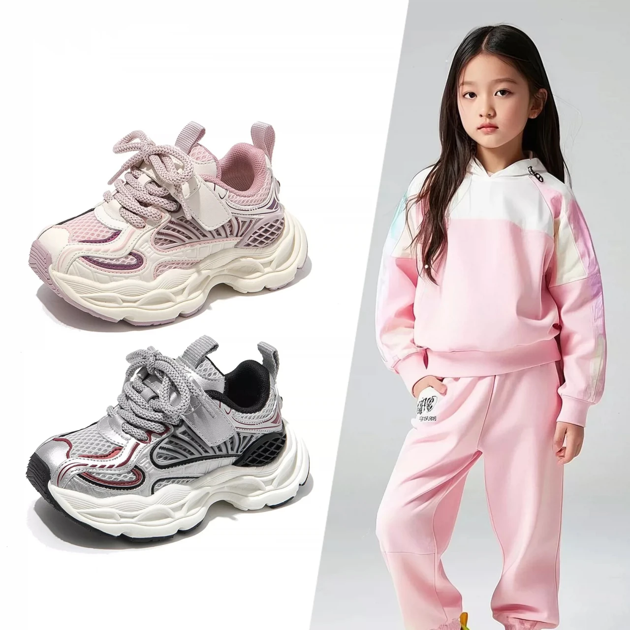 Children's Girls Chunky Sneakers Kids Sports Hiking Tennis Running Shoes New Toddler Lightweight Breathable Mesh Casual Trainers