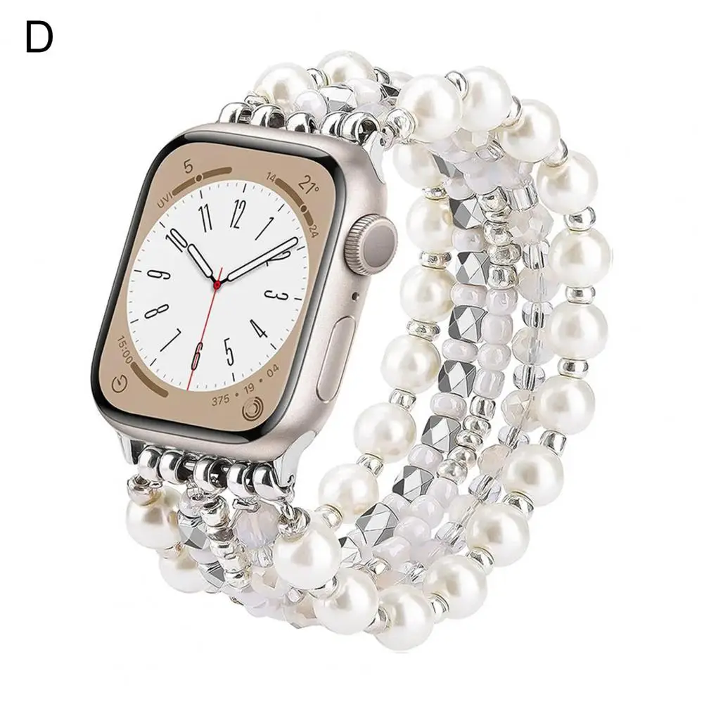 

Watch Band for Apple Elegant Faux Pearl Beaded Watch Bands for Apple Women Dressy Jewelry Strap for Iwatch Series Se 8 7 6 5 4 3