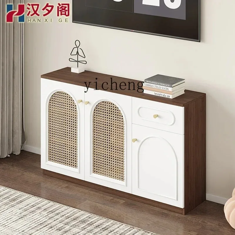 E6  antique style bedroom against the wall high TV cabinet imitation rattan bedside cabinet